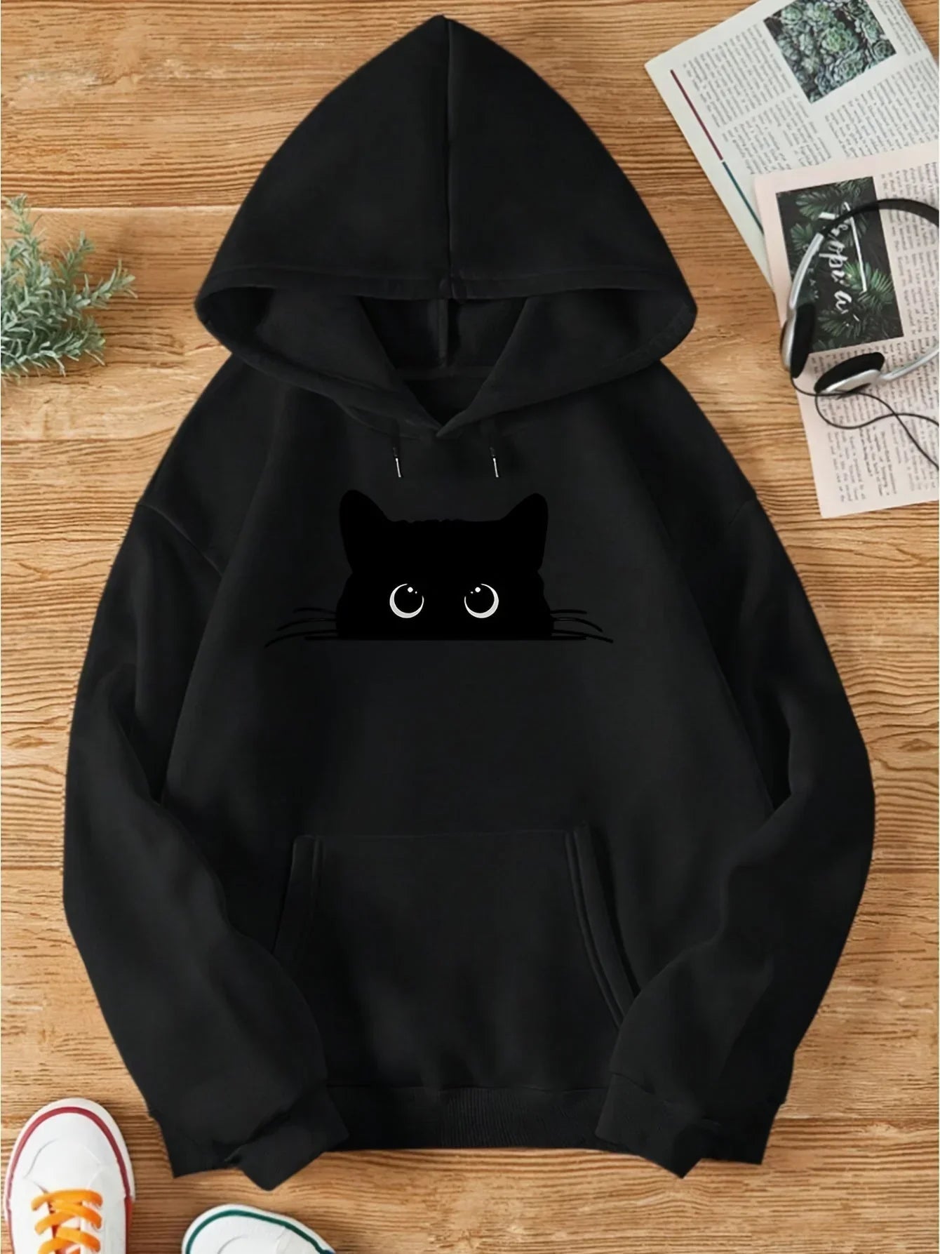Bella - hoodie med katteprint og hætte