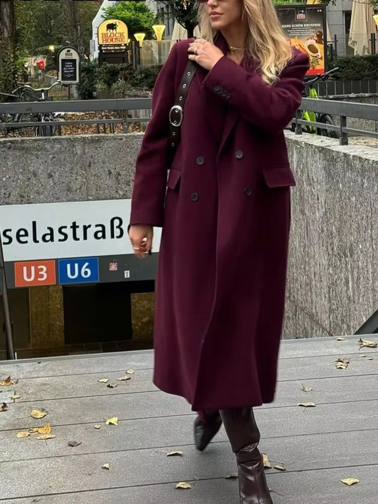 Elegant Dubbelknäppt Kappa med Långa Ärmar
