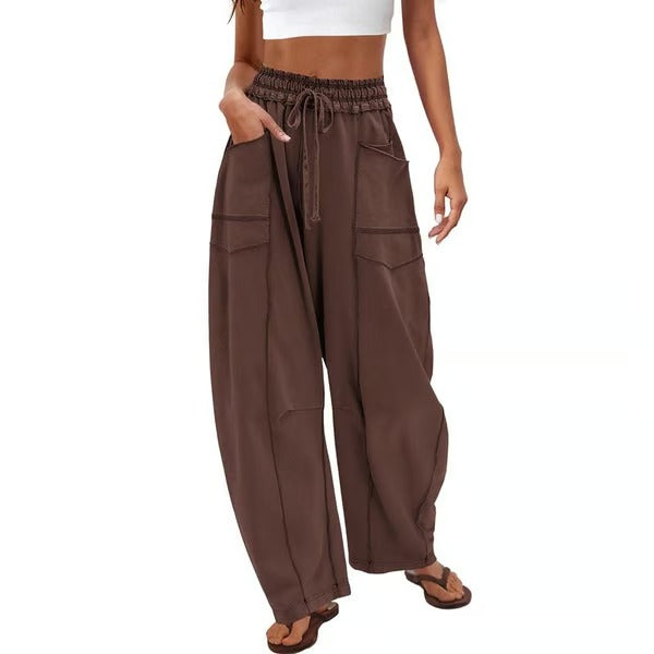 Chic Loungewear Bukser med Løse Ben og Praktiske Lommer