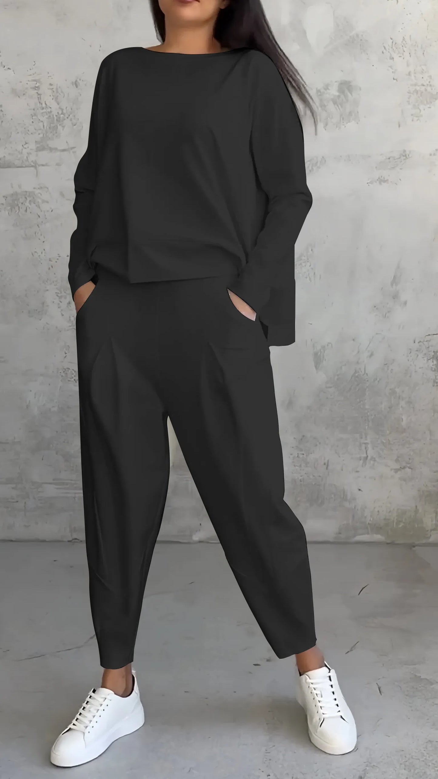 Elegant set med långärmad blus och byxor – Stilfull avkoppling