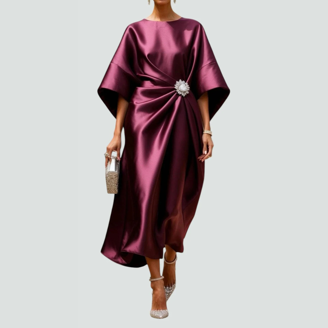 Lina | Elegant Midi Klänning med Flödande Ärmar