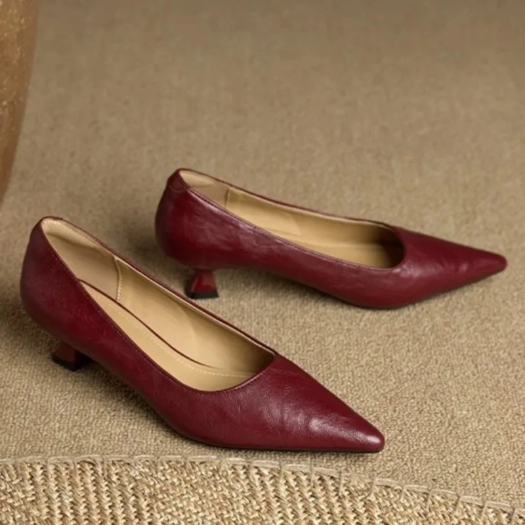 Elara | Eleganta Spetsiga Pumps med Lågt Klack