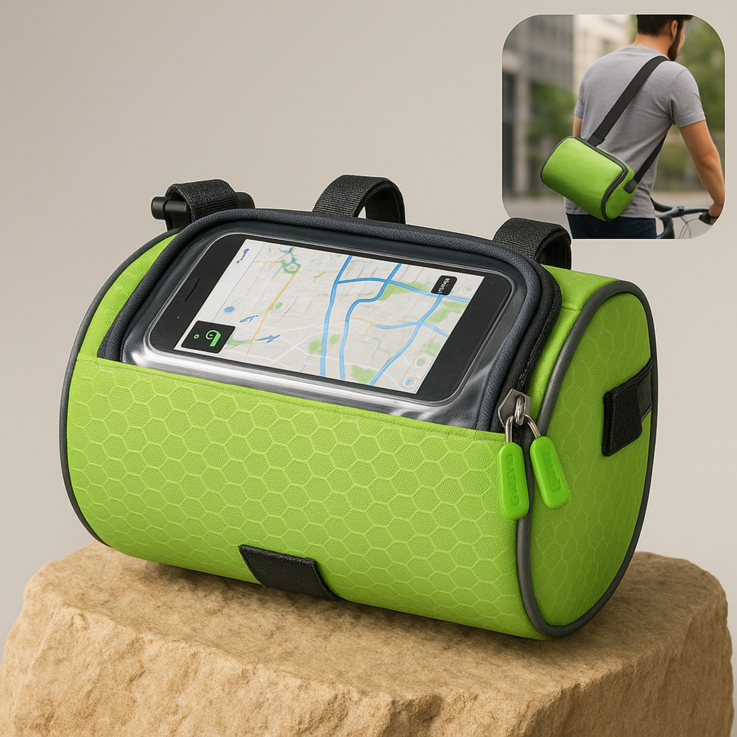 VarmNord – cykeltaske med lomme til mobil | Vandtæt touchscreen-nylon | Styre- & skuldertaske til pendlere & E-bike brugere