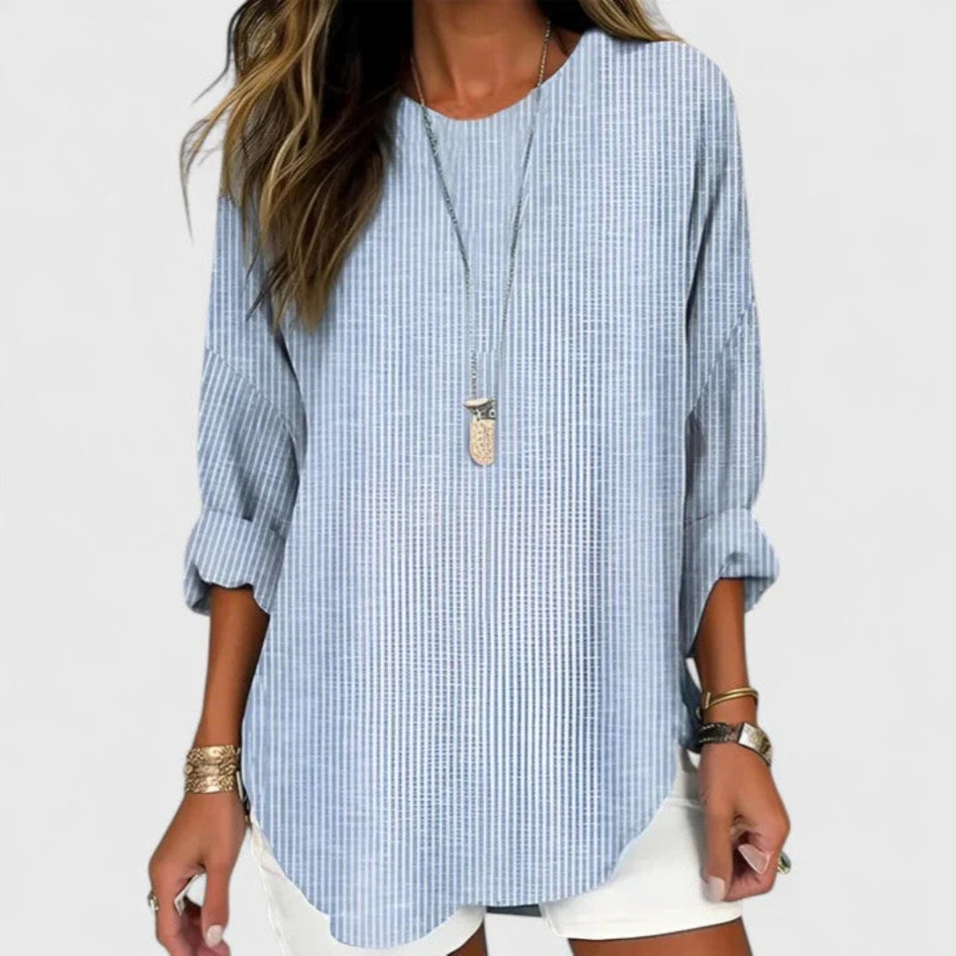 Lina | Elegant Randig Blus med Avslappnad Passform