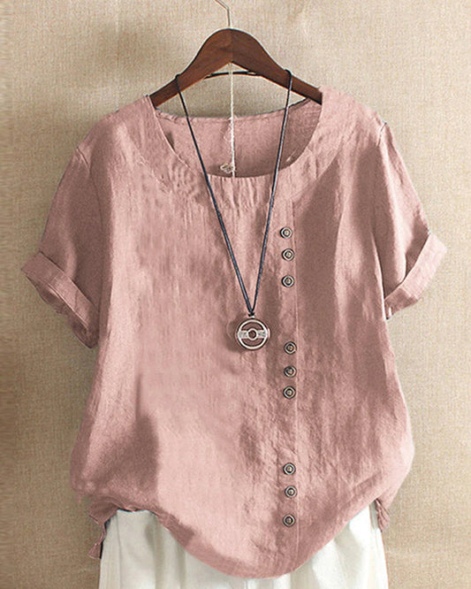 Sofia | Elegant Blus med Knappdetaljer och Korta Ärmar
