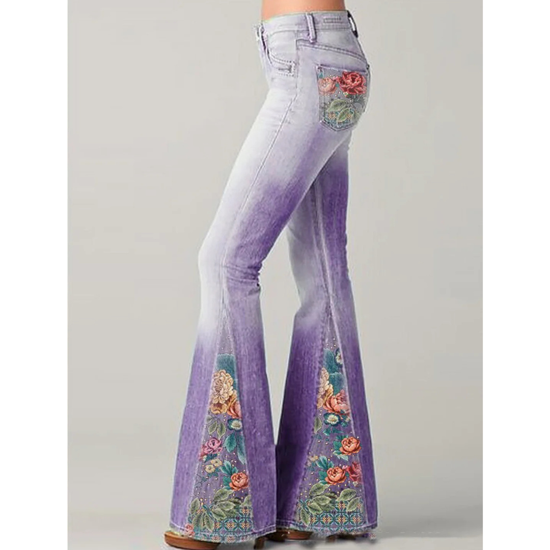 Blommönstrade Jeans för Dam | Flared Jeans