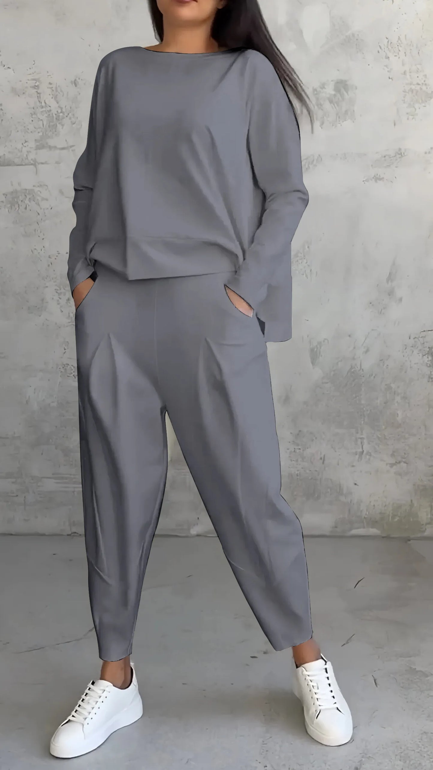 Elegant set med långärmad blus och byxor – Stilfull avkoppling
