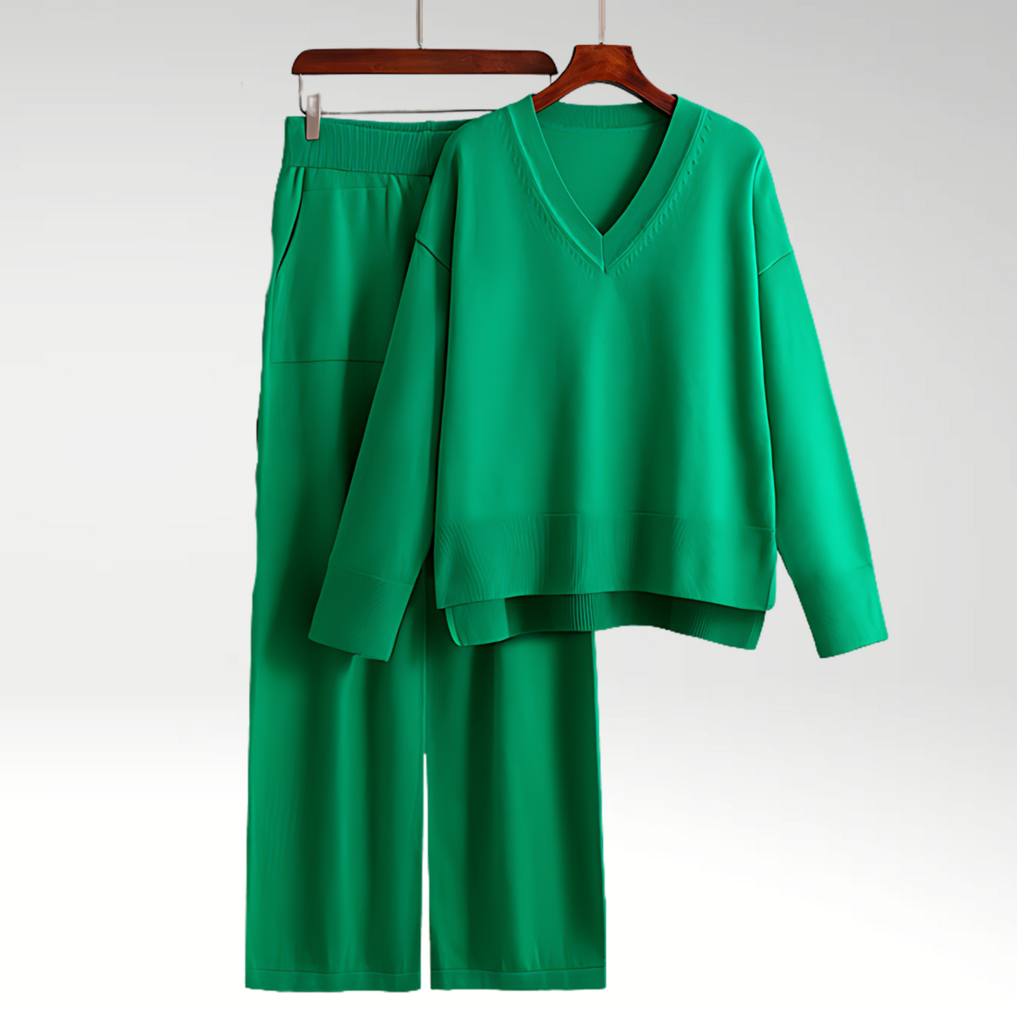 Elegant To-Delt Outfit med V-udskæring og Bukser – Ultimativ Stil