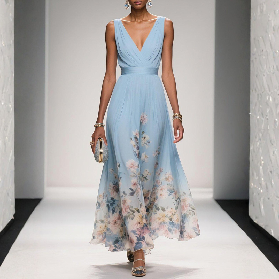 Evelina | Blommig Maxi Klänning för Sommarens Festligheter