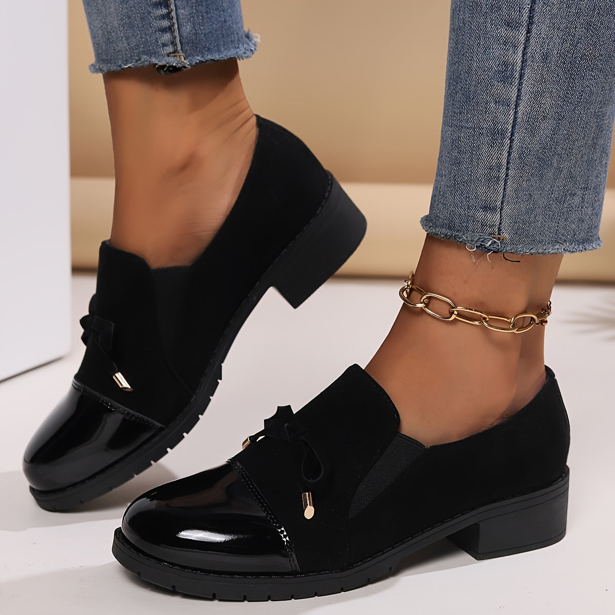 Blockklack Loafers för kvinnor med rosett