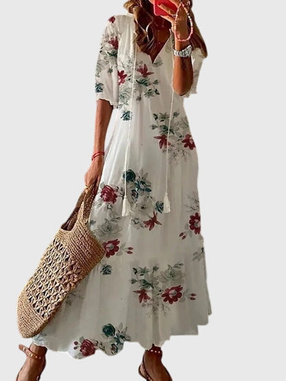 Sommarklänning för Dam med Boho V-ringning