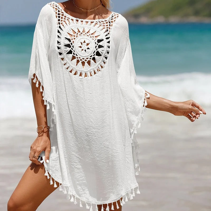 Sommerligt Boho-Kjole med Hæklet Detalje