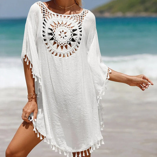 Sommerligt Boho-Kjole med Hæklet Detalje