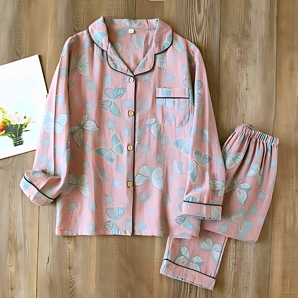 To-delt Loungewear Sæt med Elegante Sommerfugle