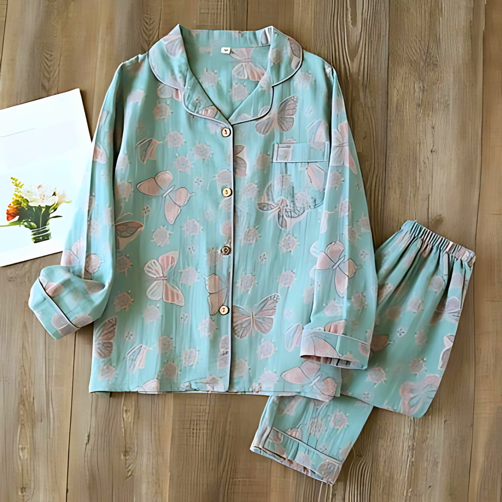 To-delt Loungewear Sæt med Elegante Sommerfugle