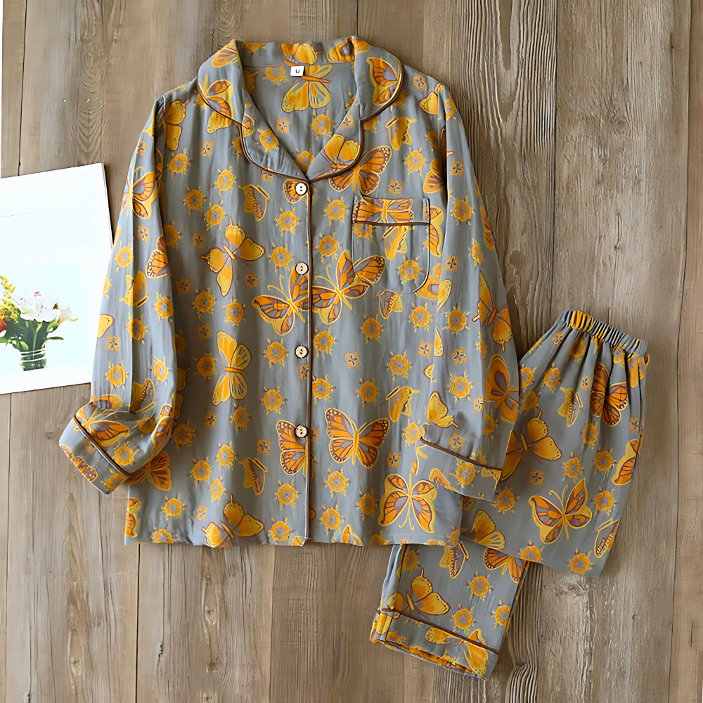 To-delt Loungewear Sæt med Elegante Sommerfugle