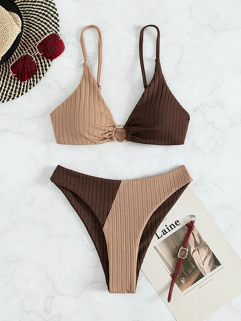 Bikini-set med hög midja för kvinnor – Push-Up-design