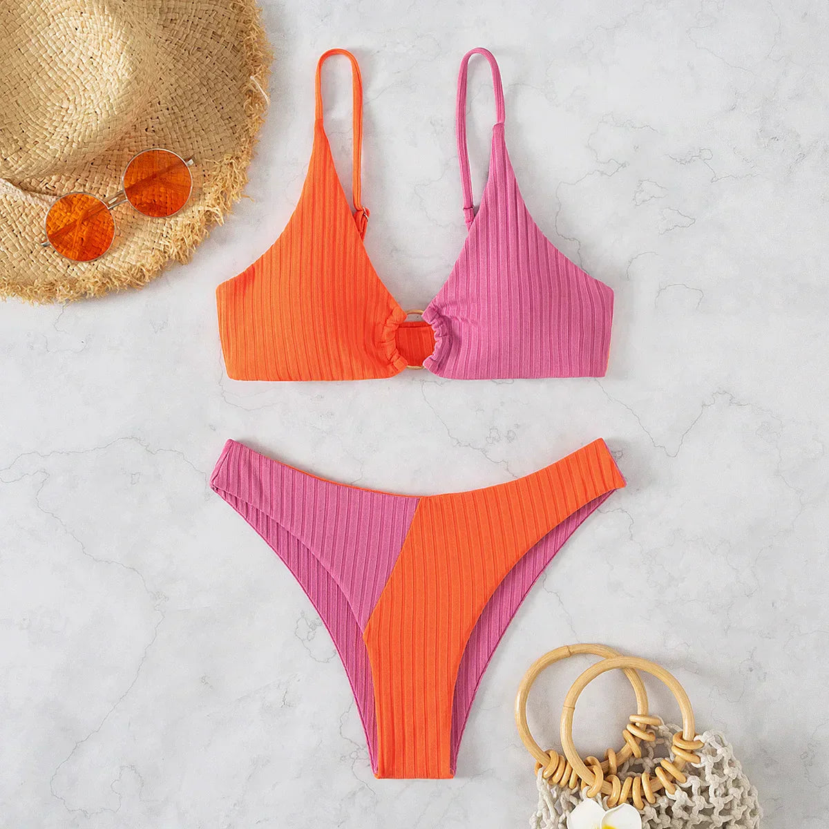 Bikini-set med hög midja för kvinnor – Push-Up-design