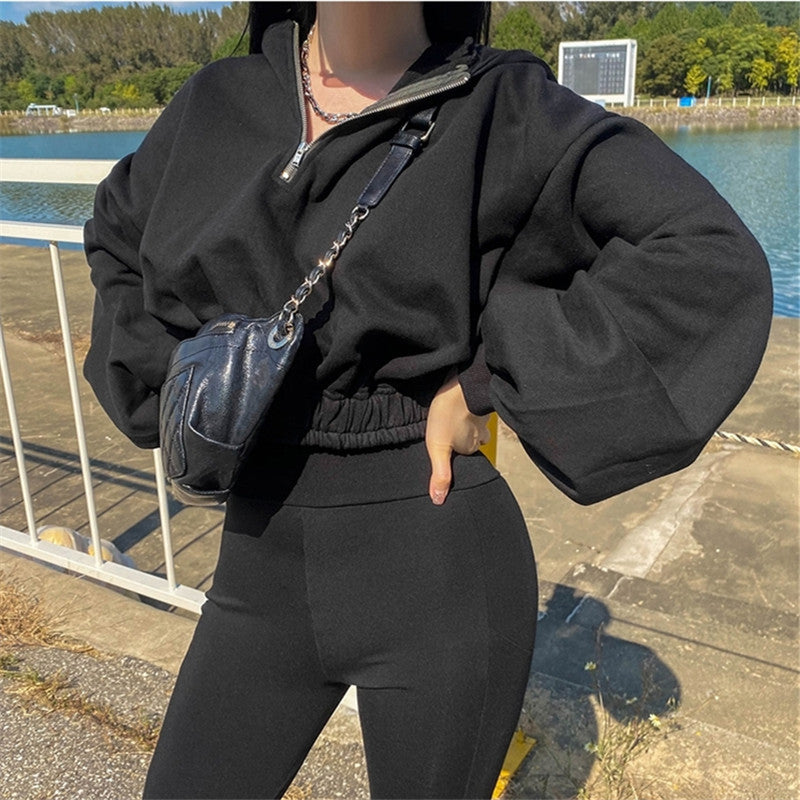 Stilfuld cropped Sweatshirt med lynlås til kvinder