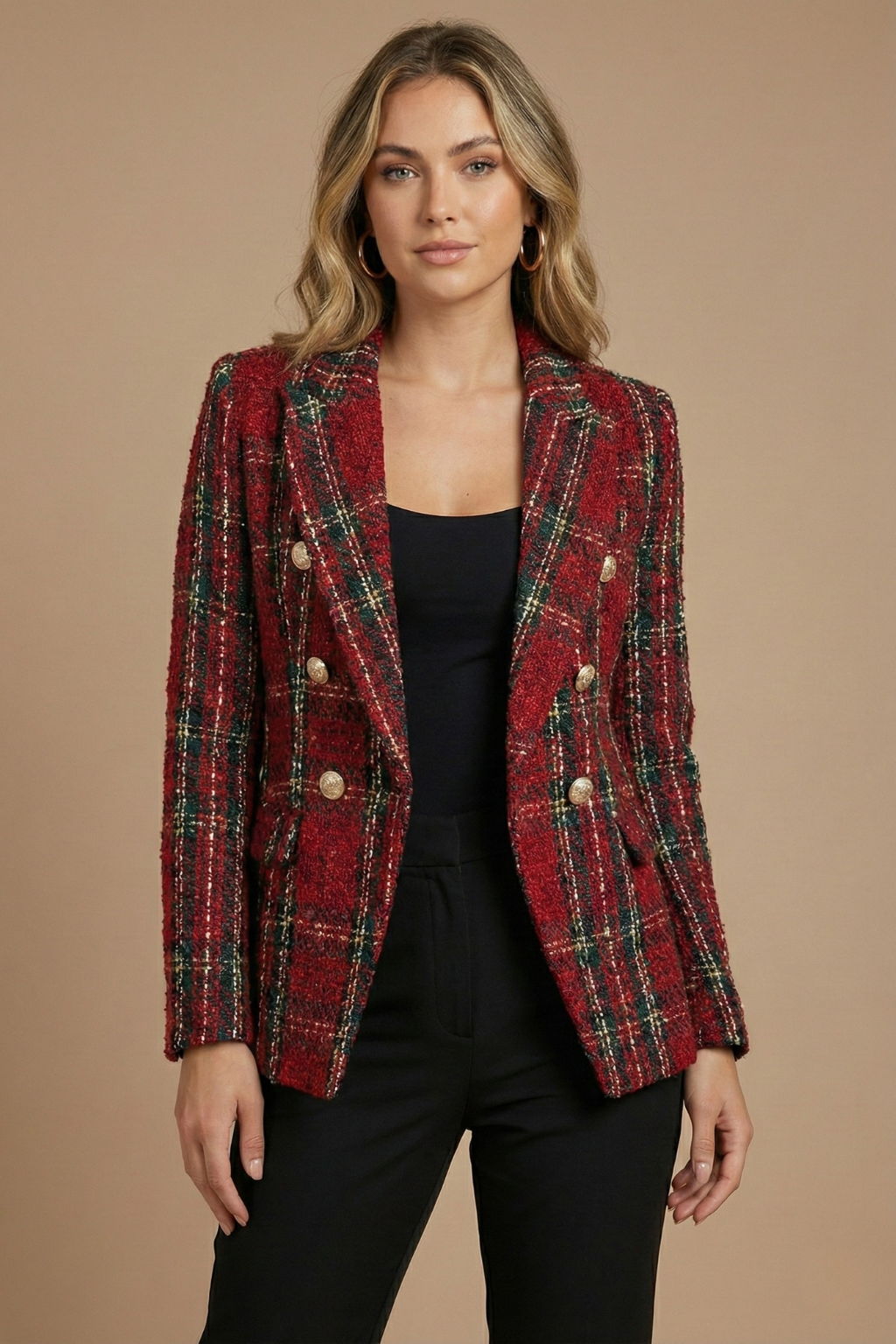 Elina | Klassisk Rutig Dubbelt Knäppt Blazer