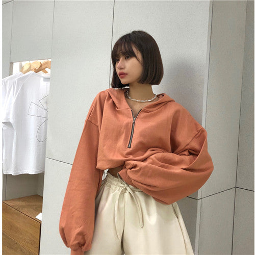 Chic cropped Sweatjakke med høj krave