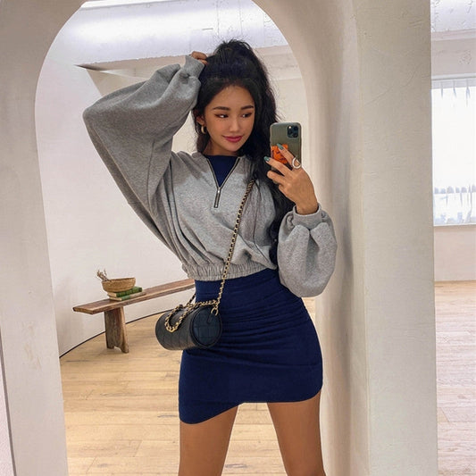 Stilfuld cropped Sweatshirt med lynlås til kvinder