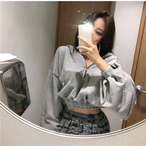 Chic cropped Sweatjakke med høj krave