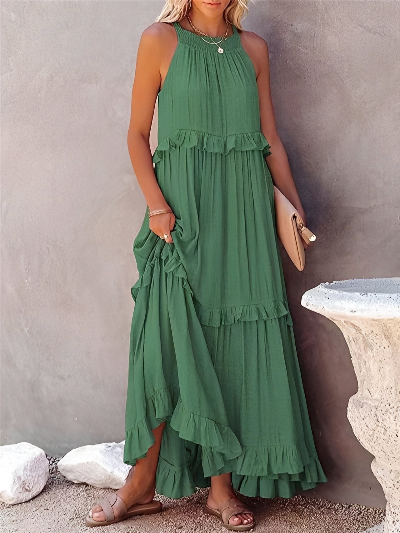 Lina - Elegant ärmlös klänning med volanger för kvinnor