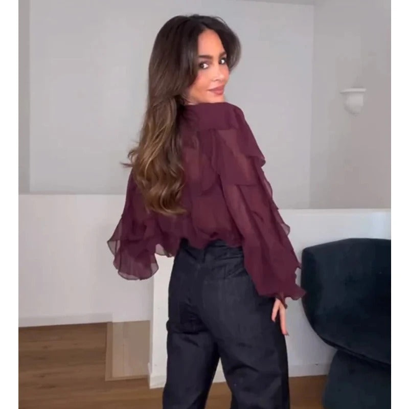 Celestia | Elegant Chiffonblus med Volanger