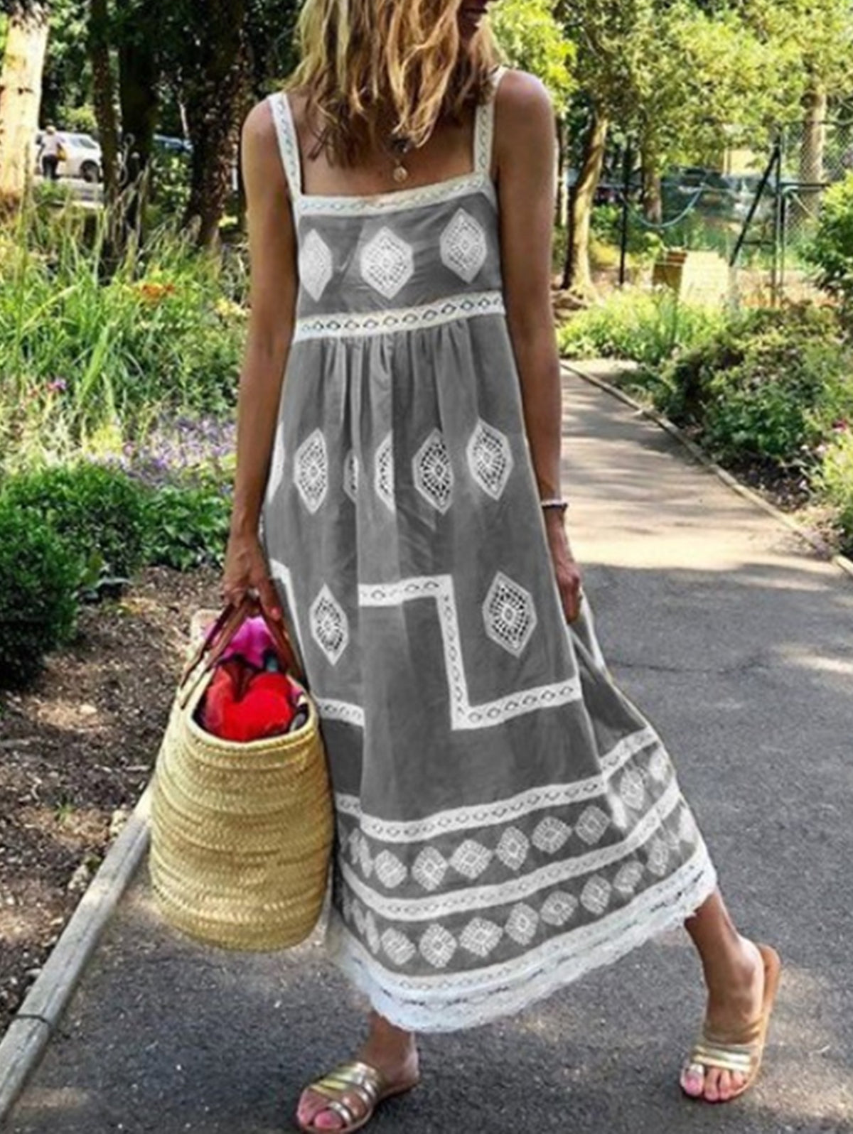 Funktionelt Boho-Maxikjole med Elegant Udsnit
