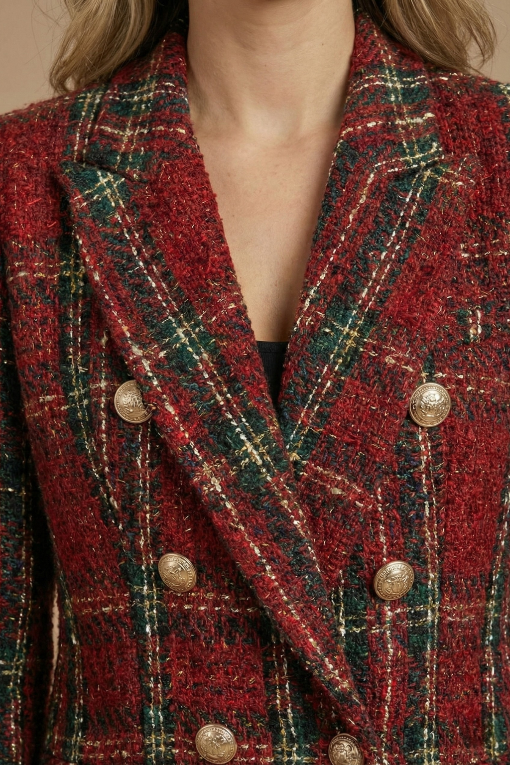 Elina | Klassisk Rutig Dubbelt Knäppt Blazer