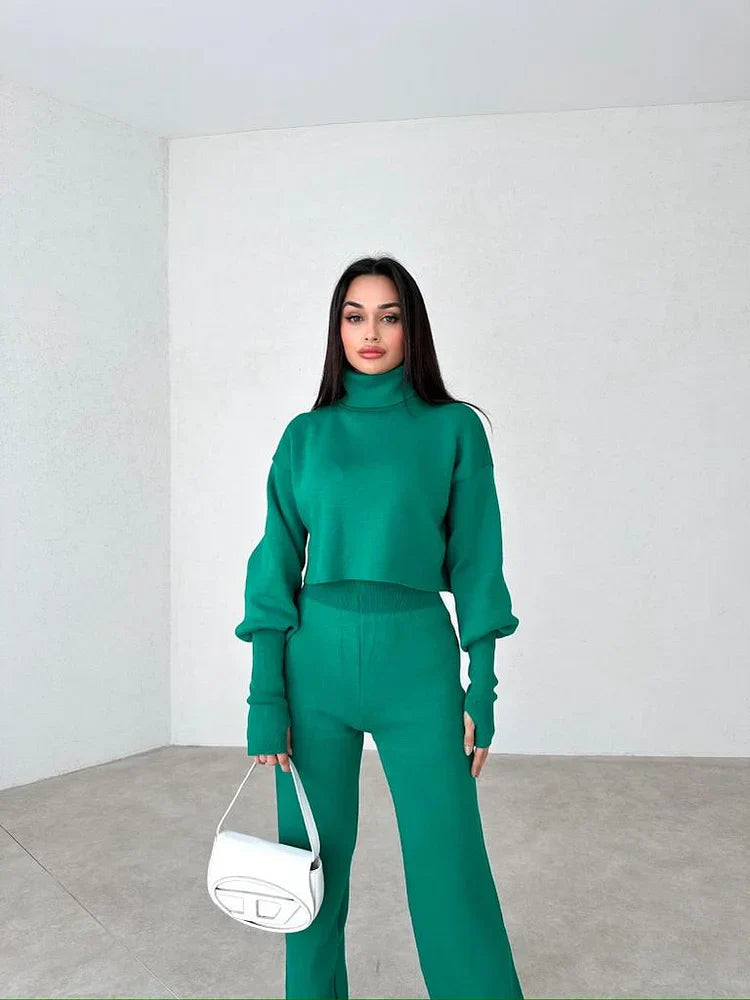Elegant Sæt med Strikhandsker og Turtleneck