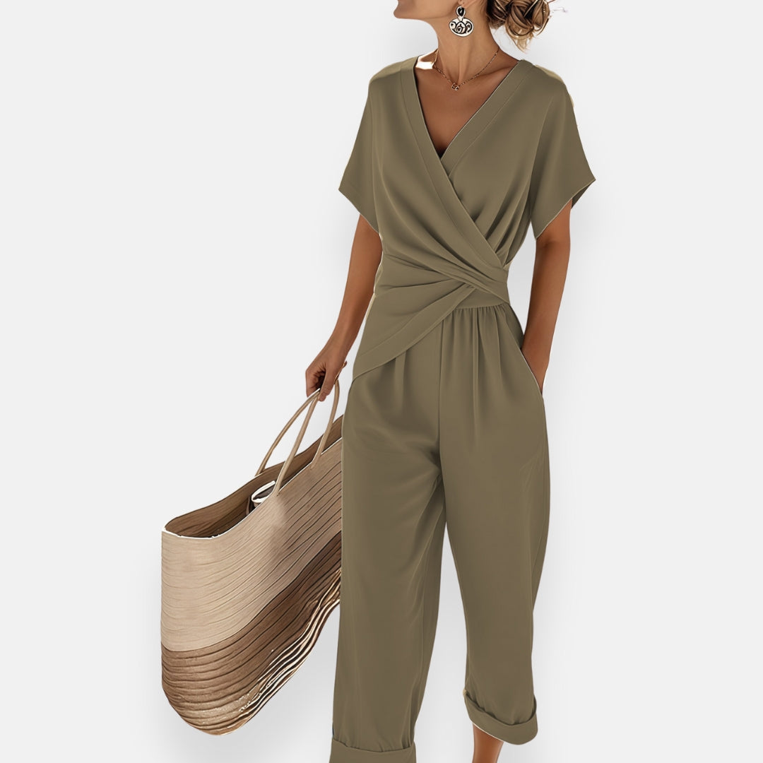 Damjumpsuit med V-ringning och vid bensiluett