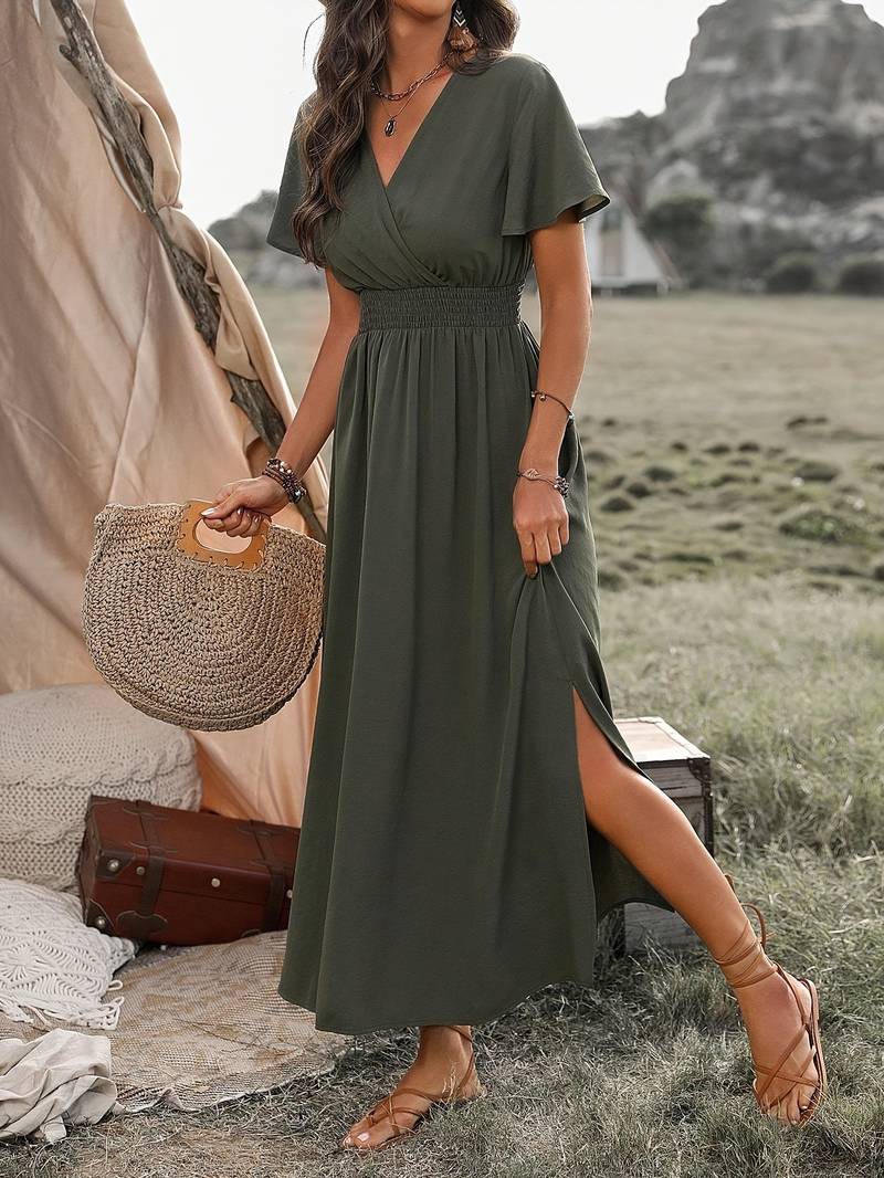 Maxiklänning med V-ringning för kvinnor i boho-stil