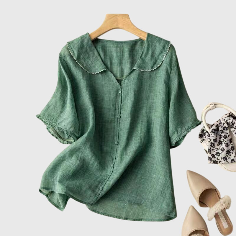 Elegant Damebluse med Knappestolpe og Komfortabelt Design