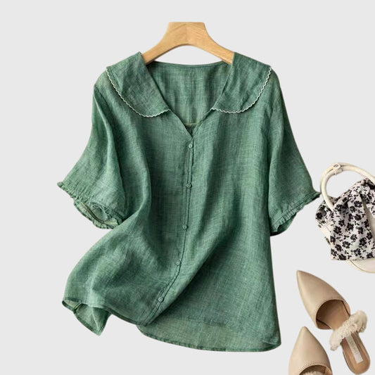 Elegant Damebluse med Knappestolpe og Komfortabelt Design