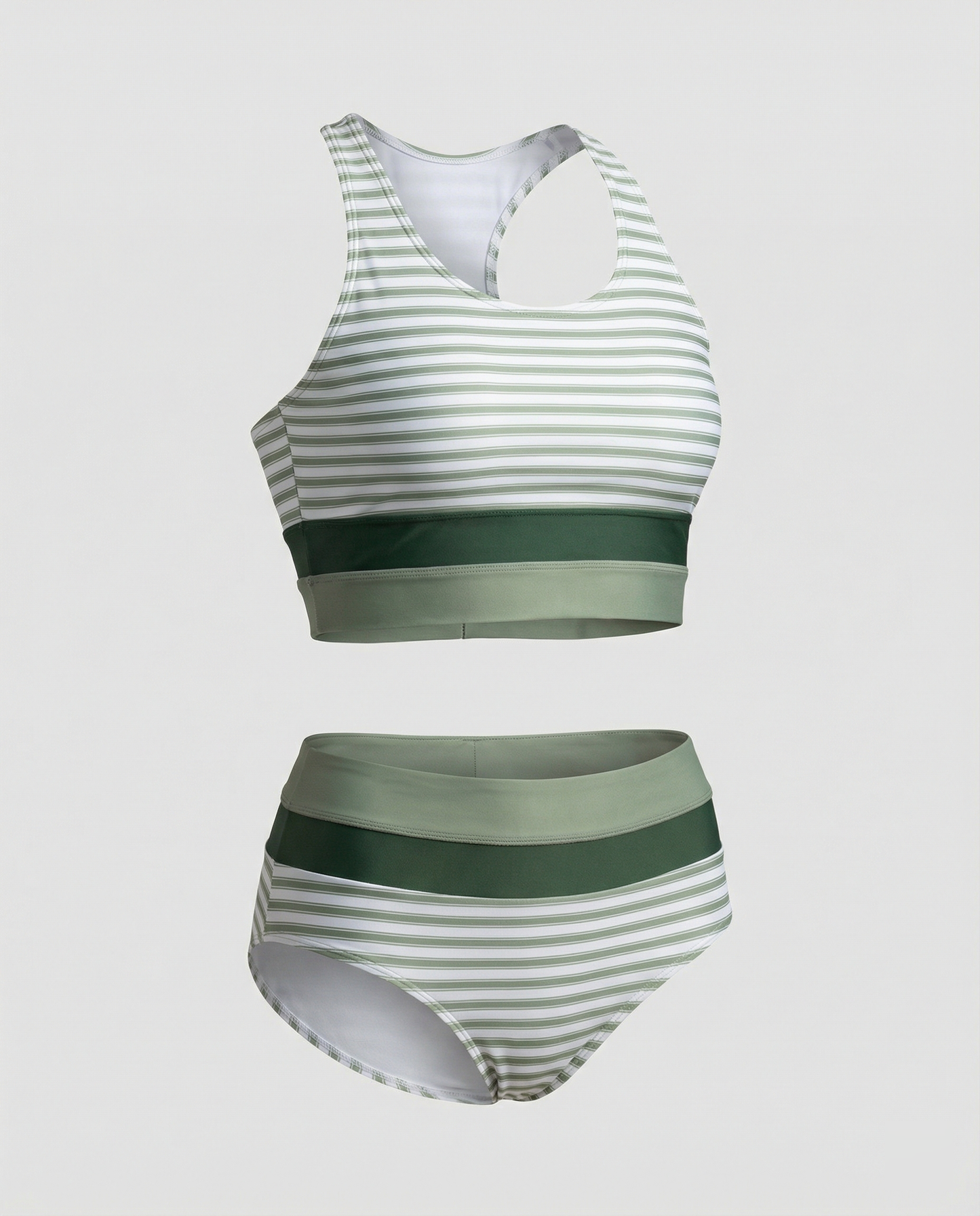 Randigt bikini set med dragkedja och ryggdesign