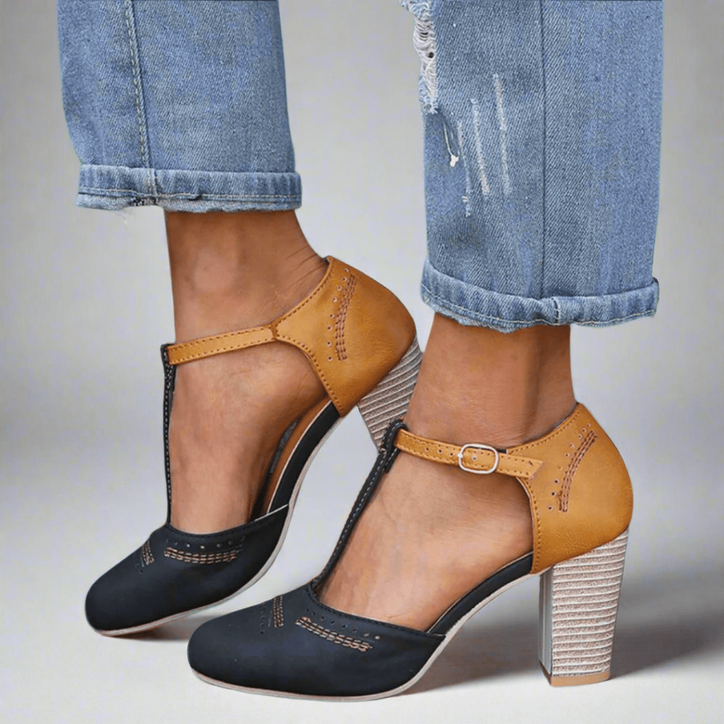 Livia | Eleganta skor med t-rem och stabil klack