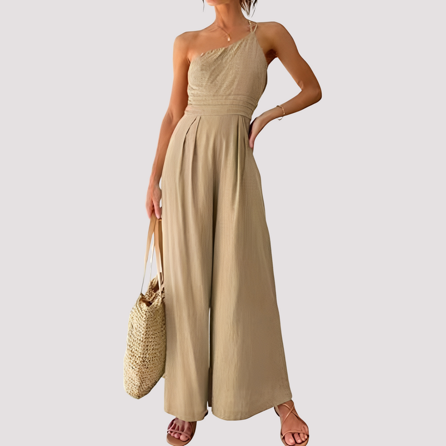 Viva – Elegant Jumpsuit med En Axel och Vid Byxa