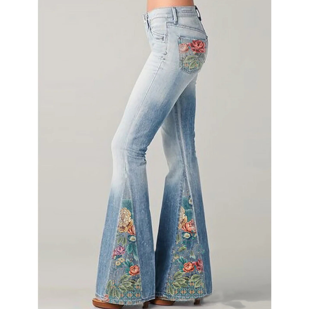 Blommönstrade Jeans för Dam | Flared Jeans