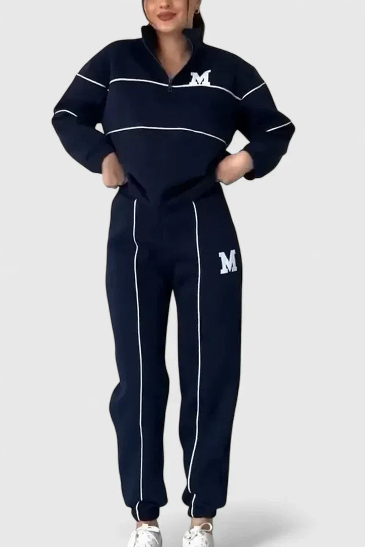 Dame Træningssæt med Halv Lynlås og Kontrastdetaljer