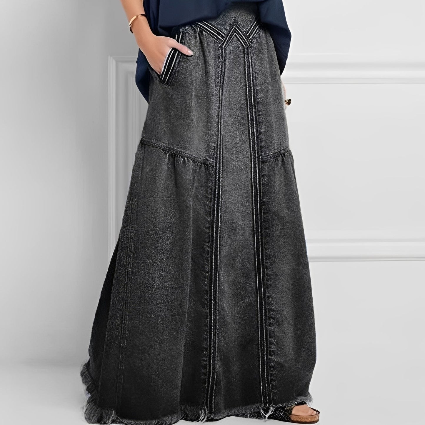 Chic Denimkjol med Ficka för Kvinnor