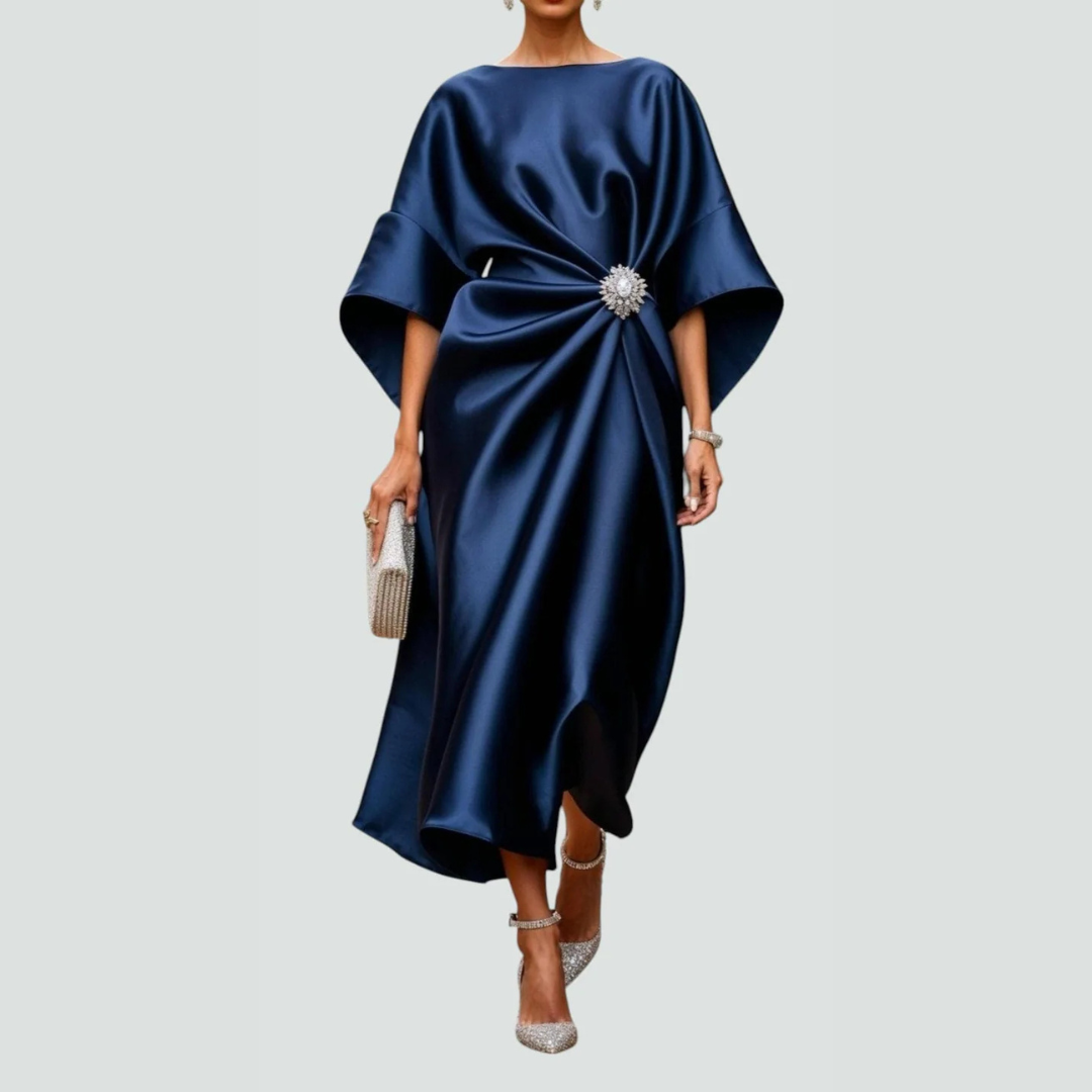 Lina | Elegant Midi Klänning med Flödande Ärmar