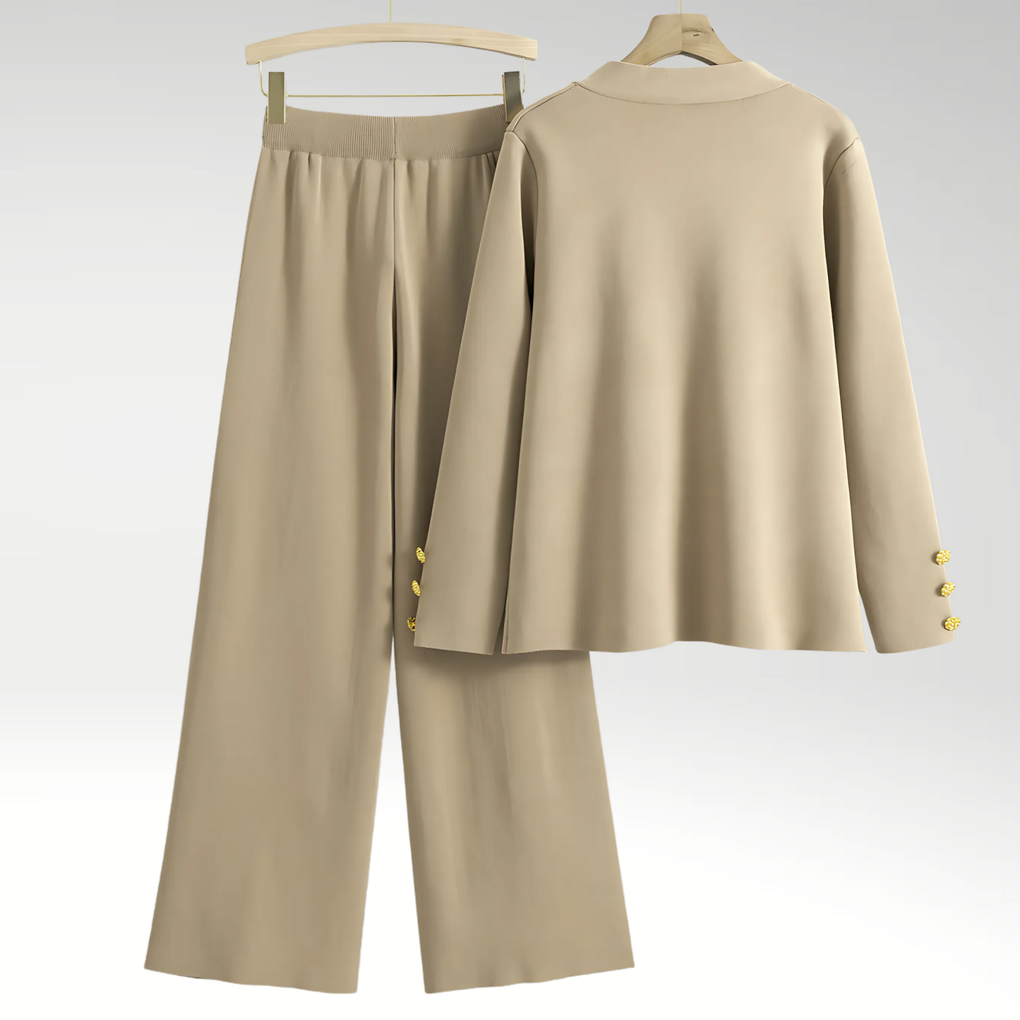 Sophistikeret Blazer Sæt med Vidde Bukser – Stilfuld Elegance