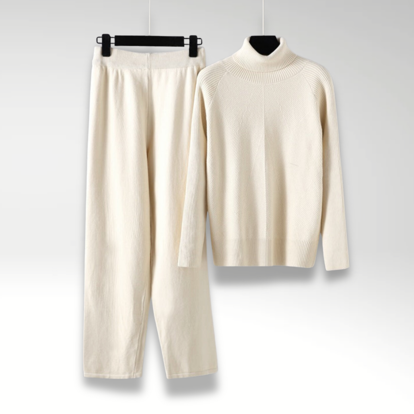 Elegant stickat set med tröja och byxor – Lyxig komfort