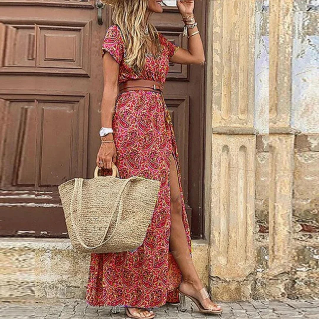 Boho Blommönster Maxiklänning för Damer med V-ringning