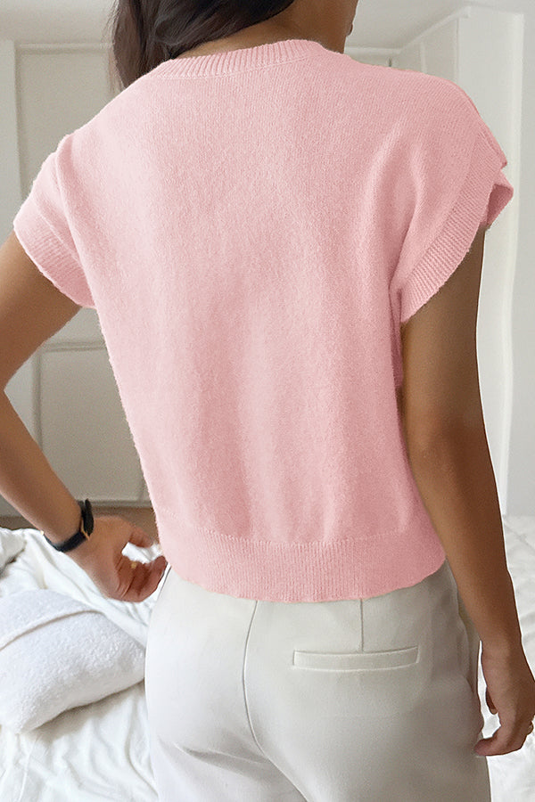 Elegant ærmeløs strikbluse med V-hals