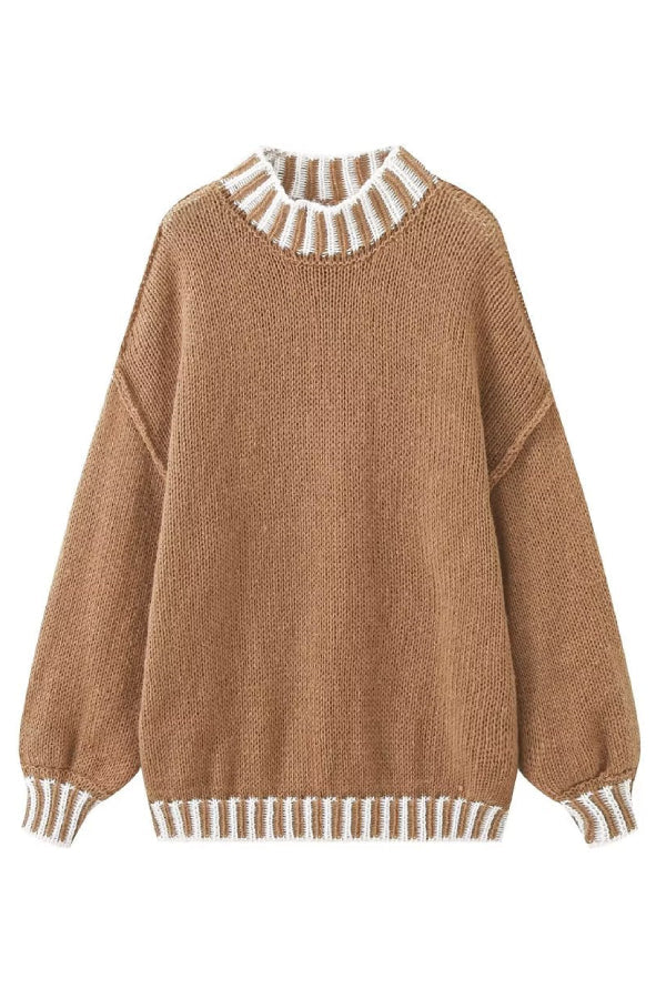 Elegant Farveskift Pullover med Rullekrave
