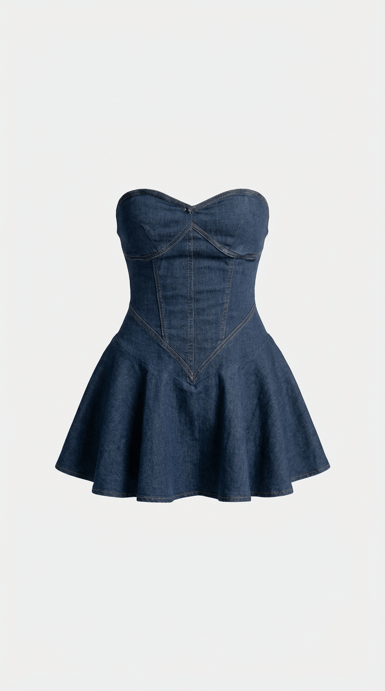 Velour denim miniklänning