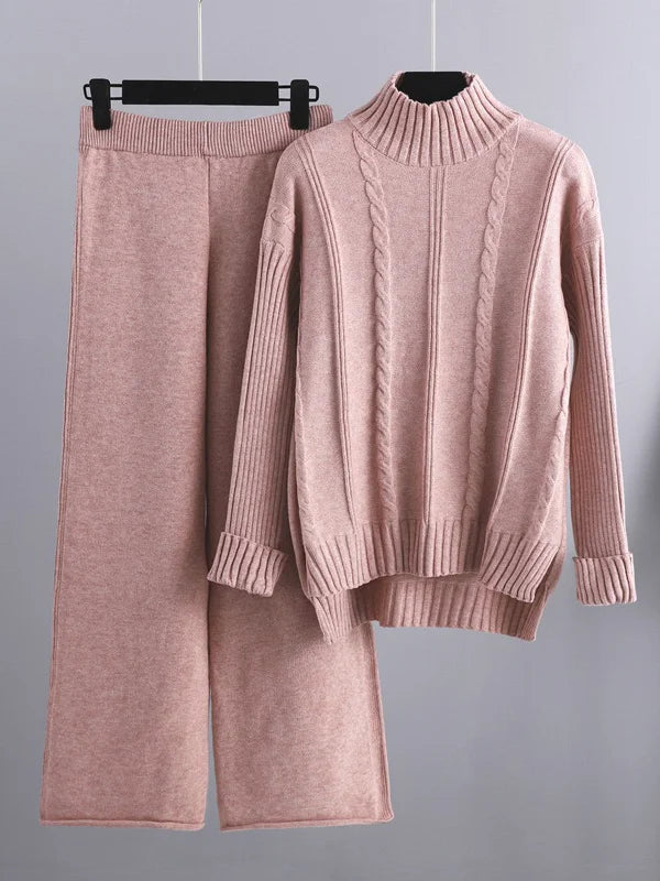 Elegant stickat set med tröja och byxor – Lyxig komfort